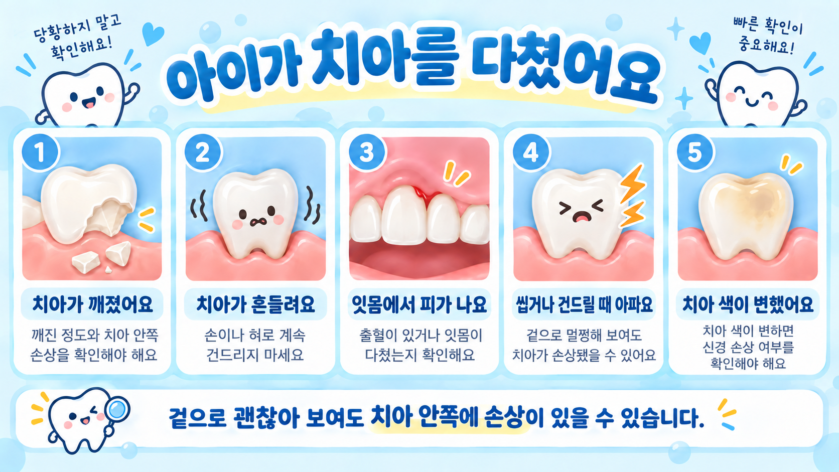 아이가 치아를 다쳤을 때 확인해야 할 것 설명 이미지